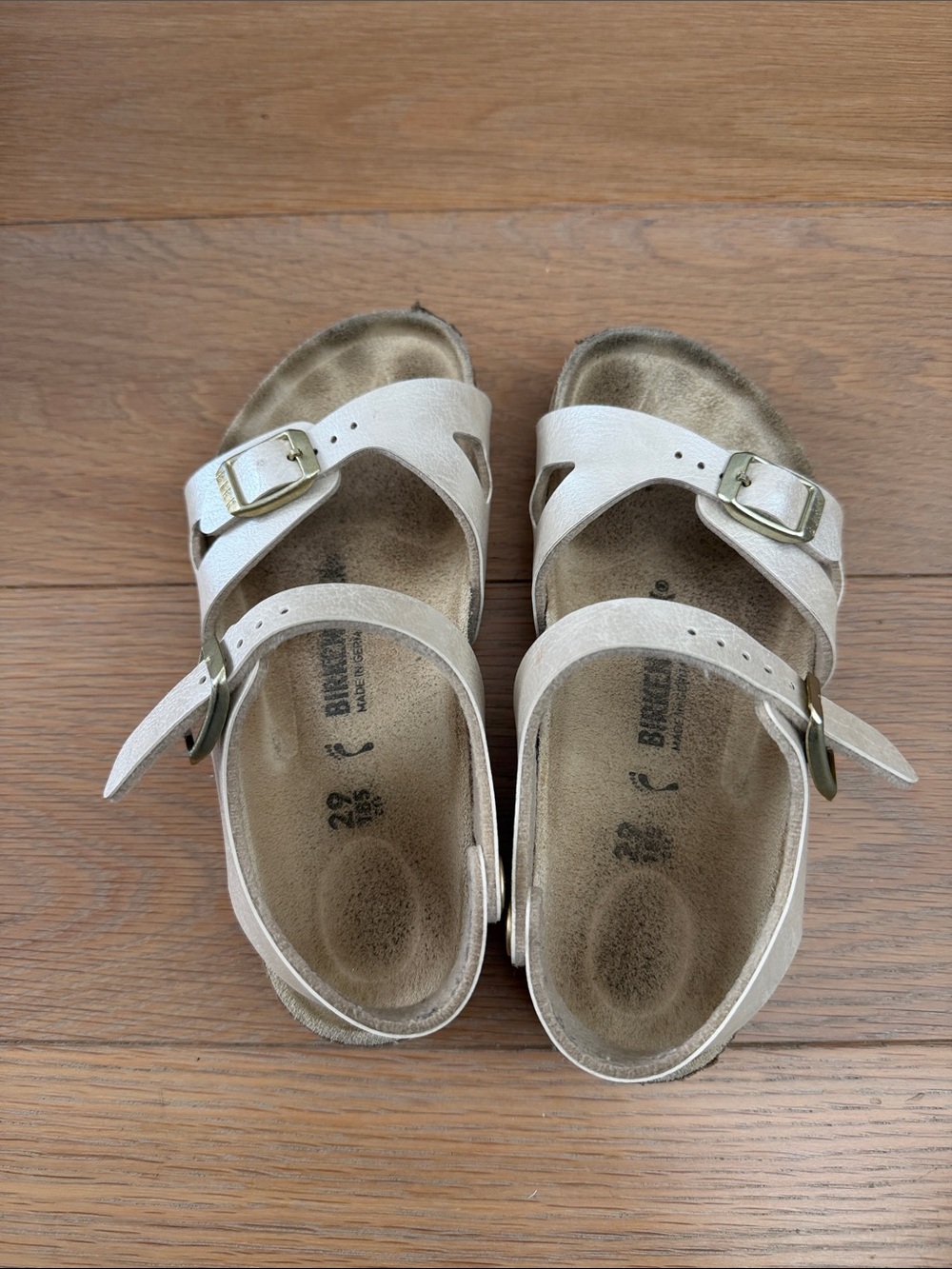 Birkenstock Kids Two-Strap Adjustable Sandals in Light Beige